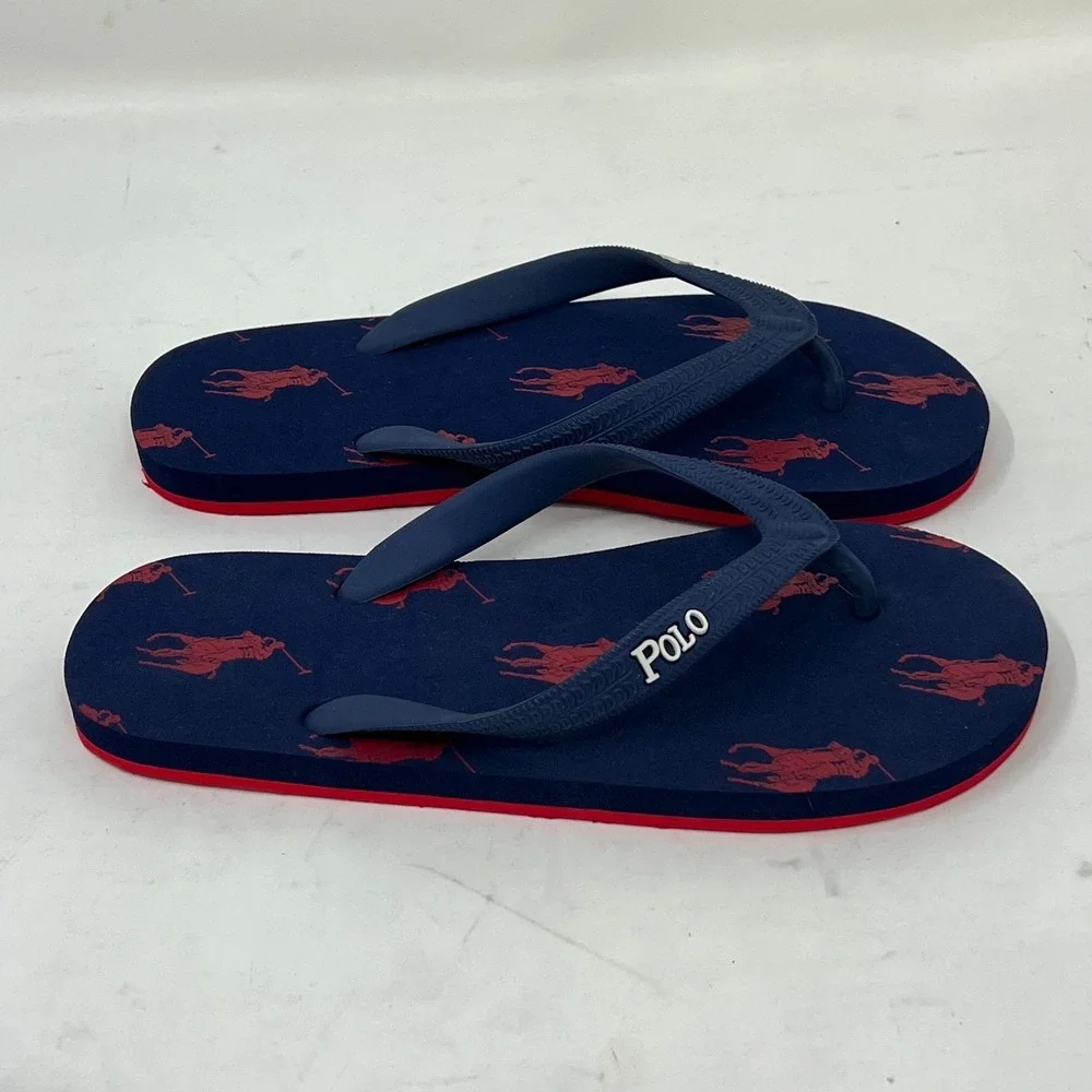 Polo Ralph Lauren Unisex Junior Flip Flop Navy/ Red Pony Logo US Size 4 VTG NEW‎